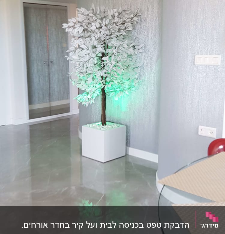 קיר עם טפט אפור ומרקם עדין